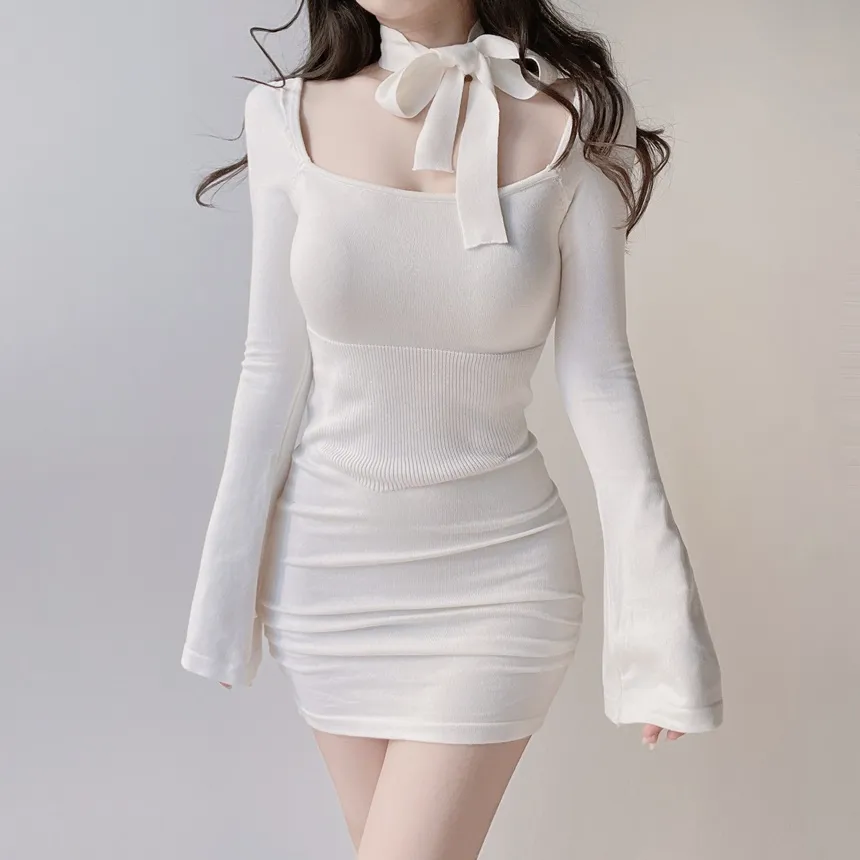 ニットシャーリングミニベルスリーブワンピースストラップ付 | mirangmirang | 詳細画像2