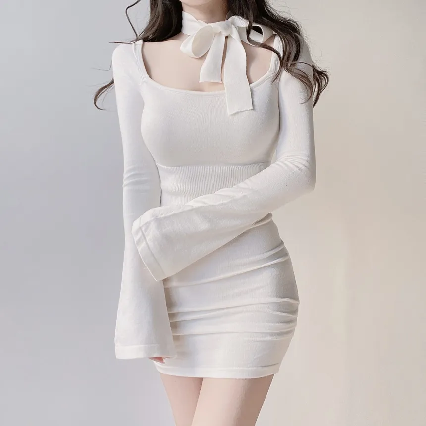 ニットシャーリングミニベルスリーブワンピースストラップ付 | mirangmirang | 詳細画像3