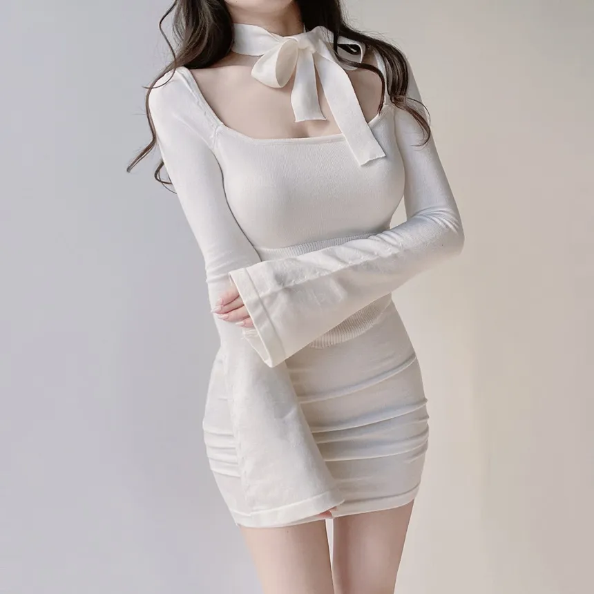 ニットシャーリングミニベルスリーブワンピースストラップ付 | mirangmirang | 詳細画像5