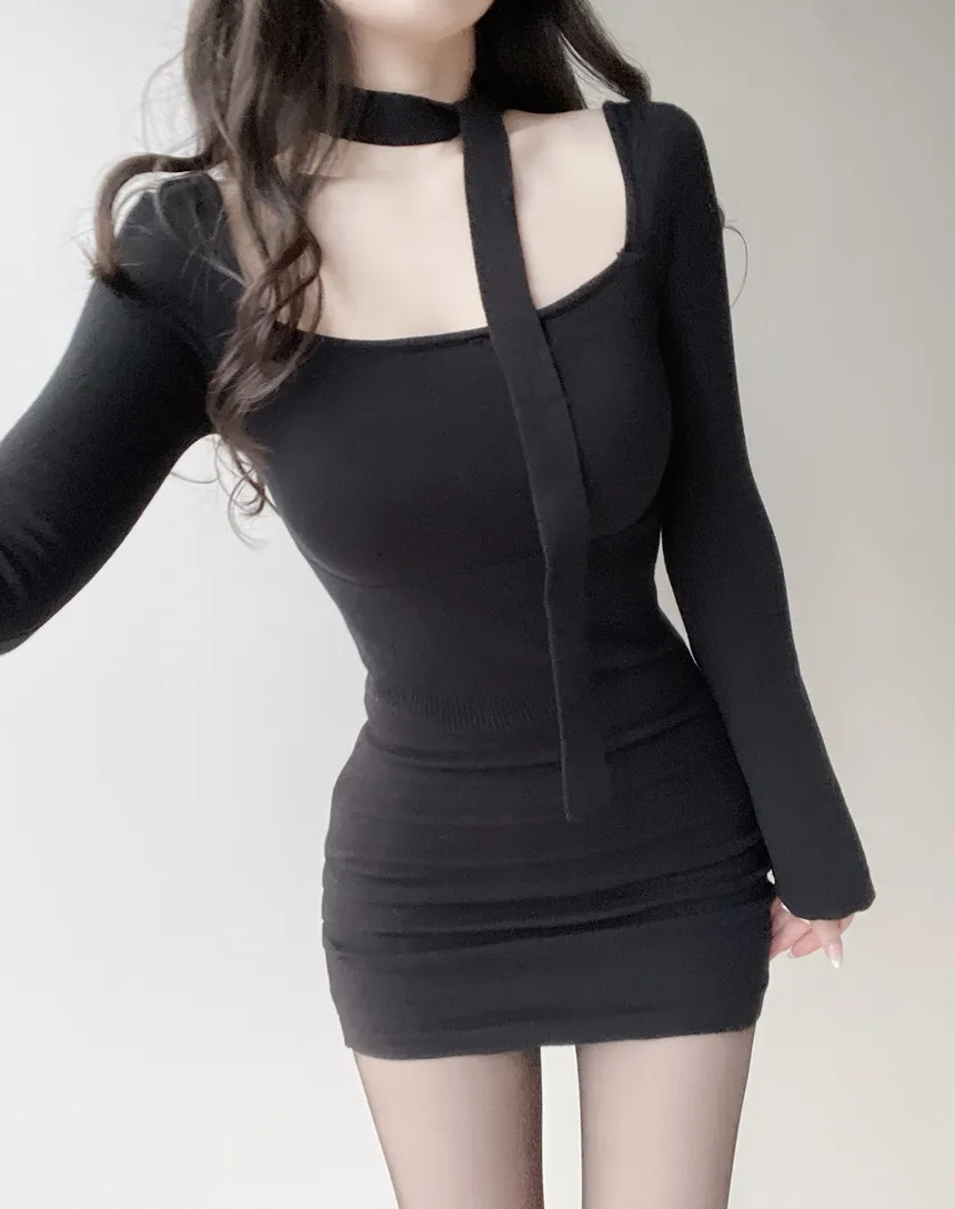 ニットシャーリングミニベルスリーブワンピースストラップ付 | mirangmirang | 詳細画像9