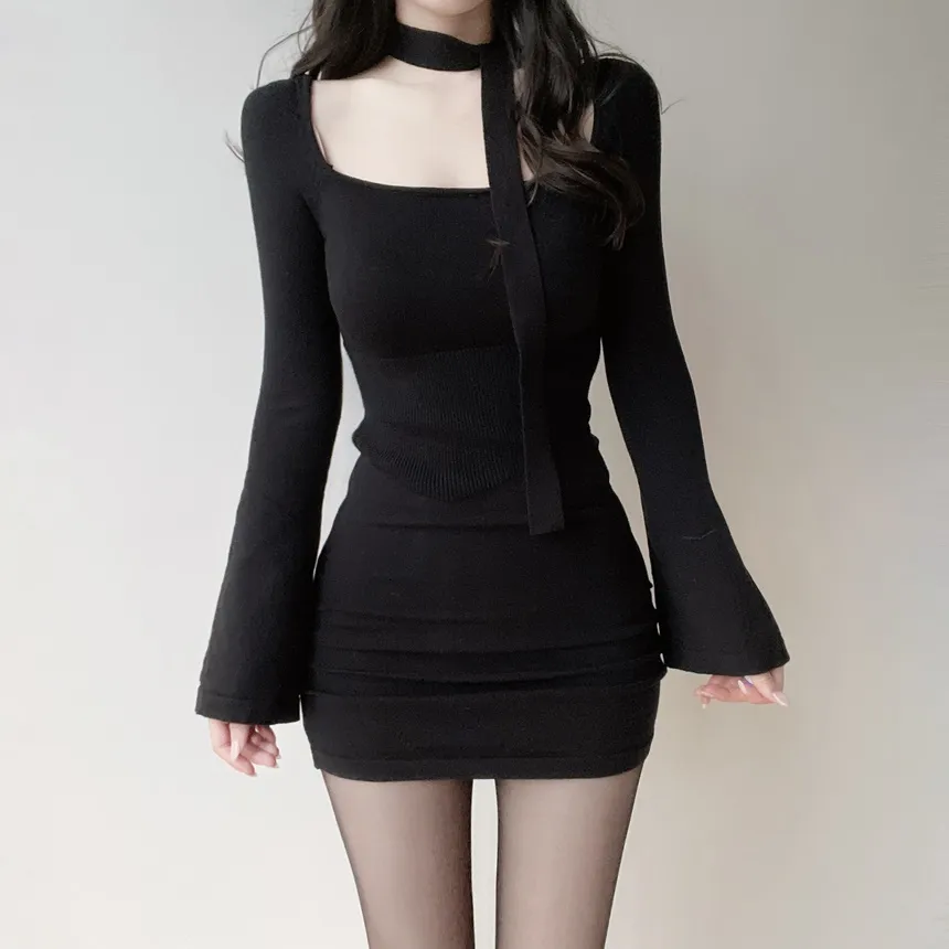 ニットシャーリングミニベルスリーブワンピースストラップ付 | mirangmirang | 詳細画像14