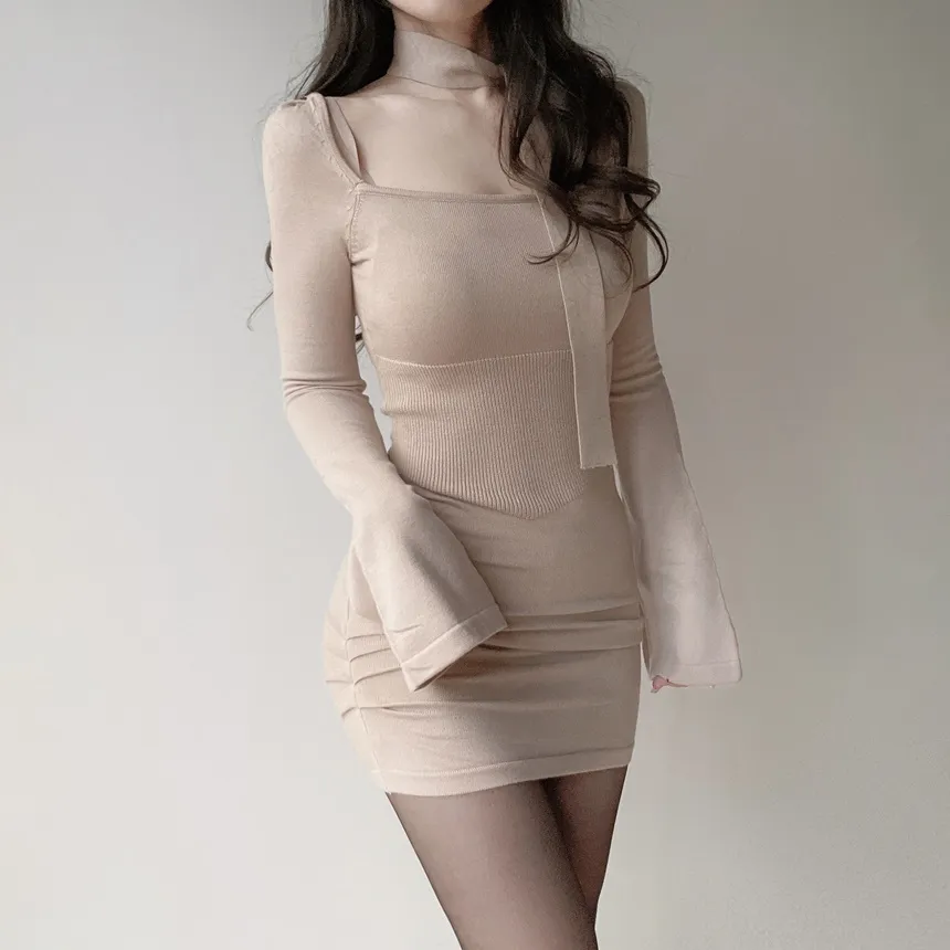 ニットシャーリングミニベルスリーブワンピースストラップ付 | mirangmirang | 詳細画像16