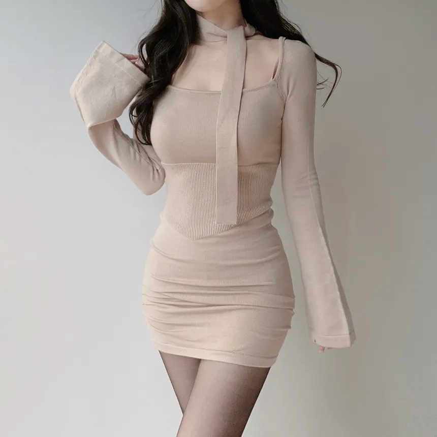 ニットシャーリングミニベルスリーブワンピースストラップ付 | mirangmirang | 詳細画像20