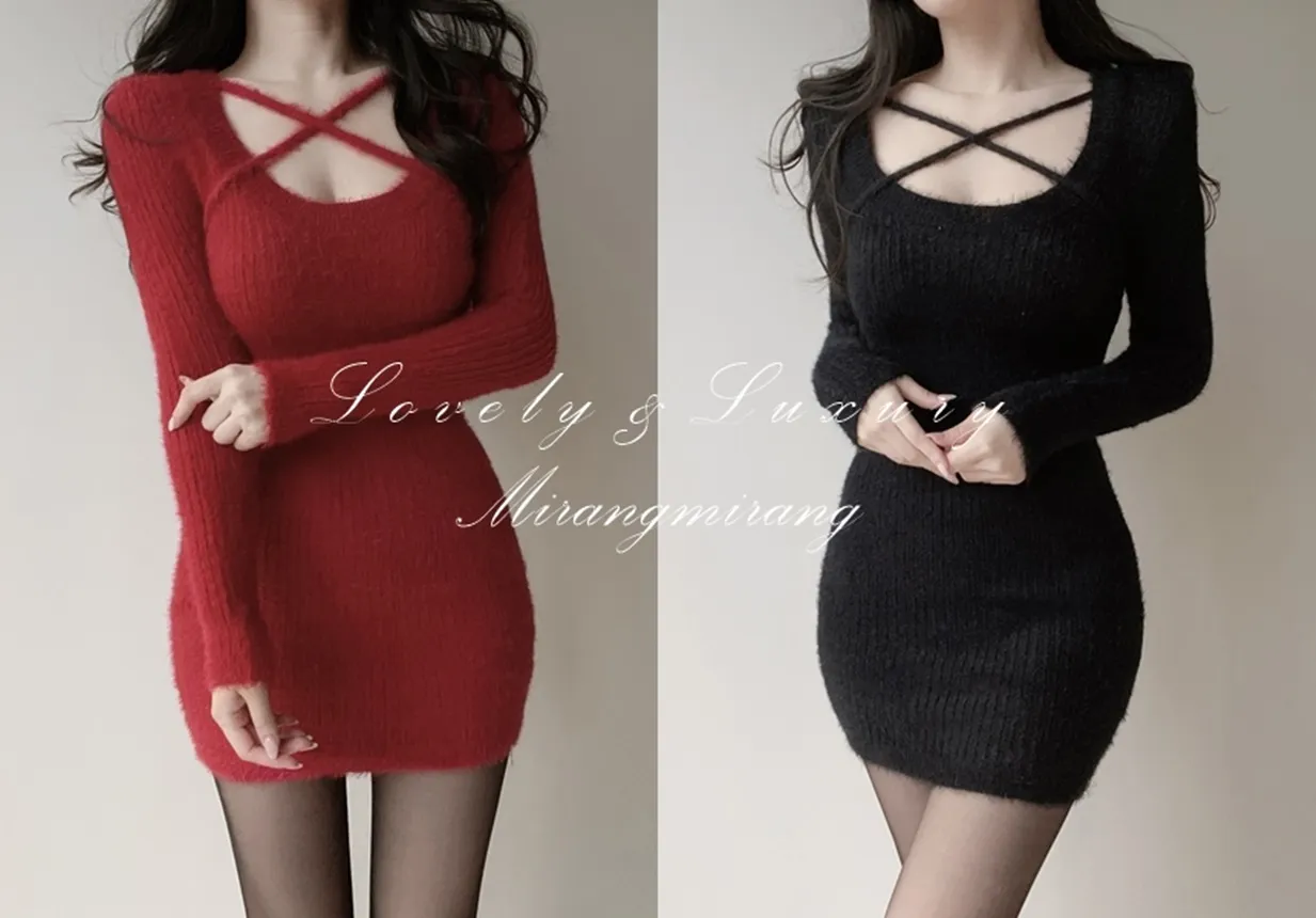 エコファーUネッククロスミニワンピース | mirangmirang | 詳細画像1