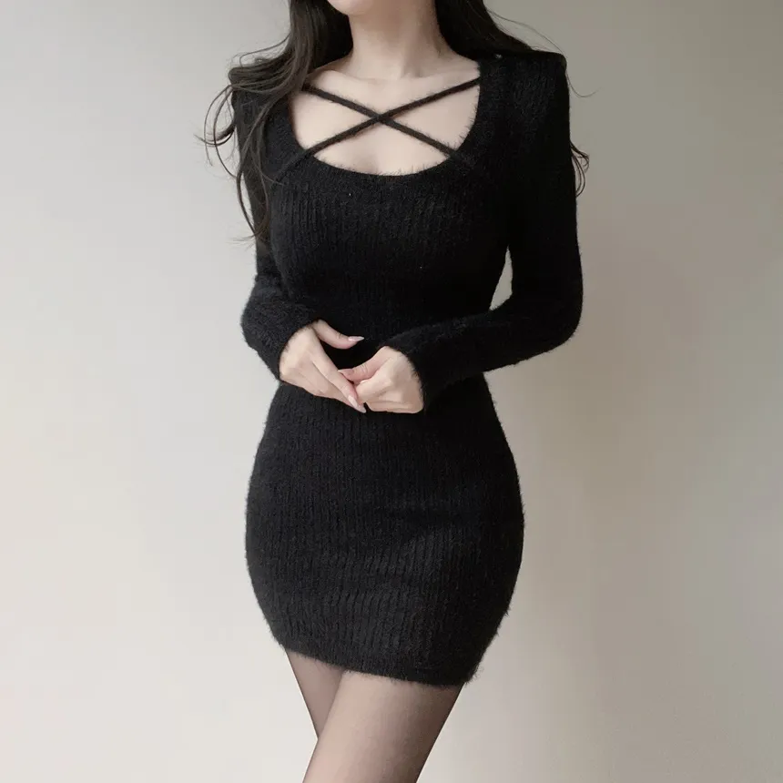 エコファーUネッククロスミニワンピース | mirangmirang | 詳細画像25