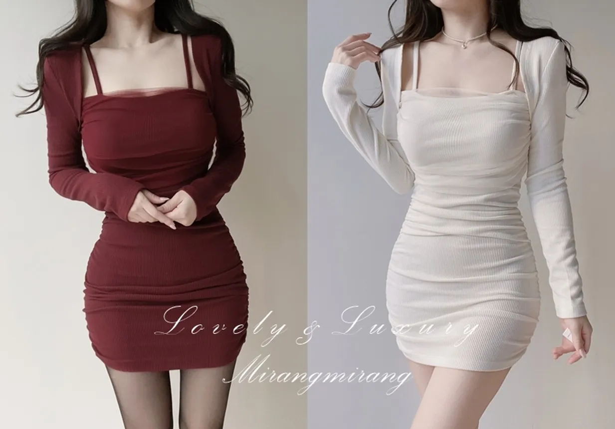 レイヤード風シャーリングミニワンピース | mirangmirang | 詳細画像1