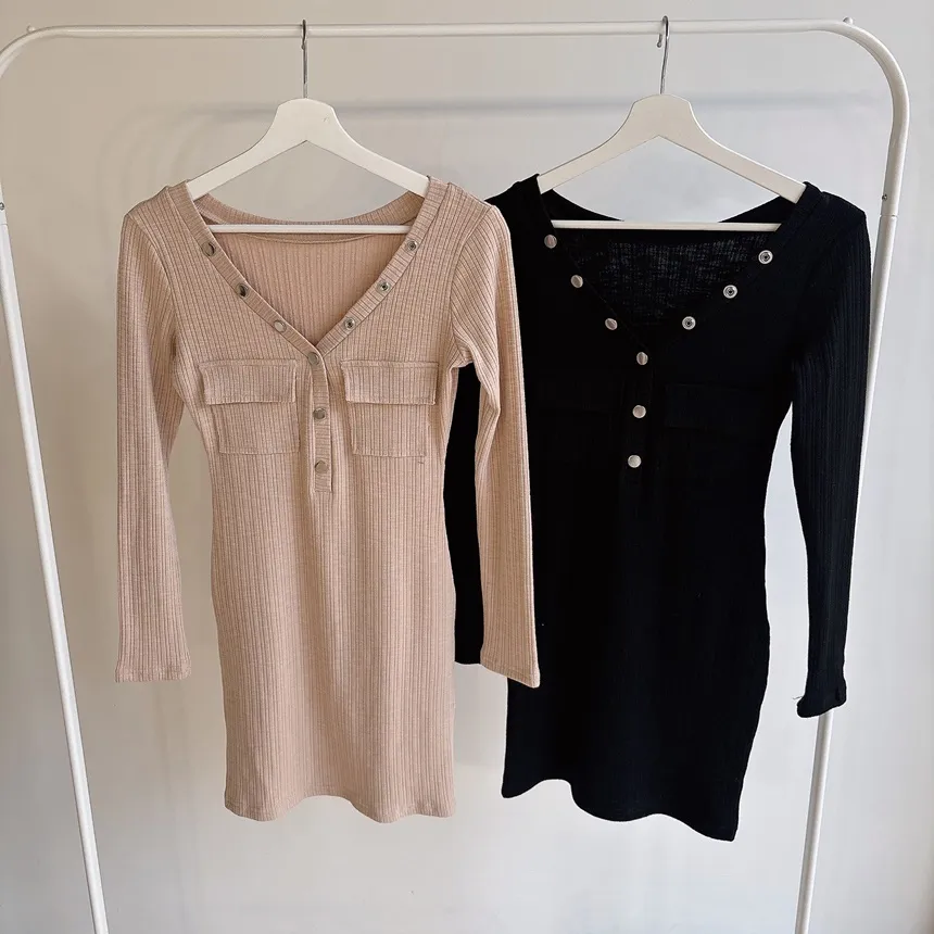 リブVネックボタンミニポケットワンピース | mirangmirang | 詳細画像15