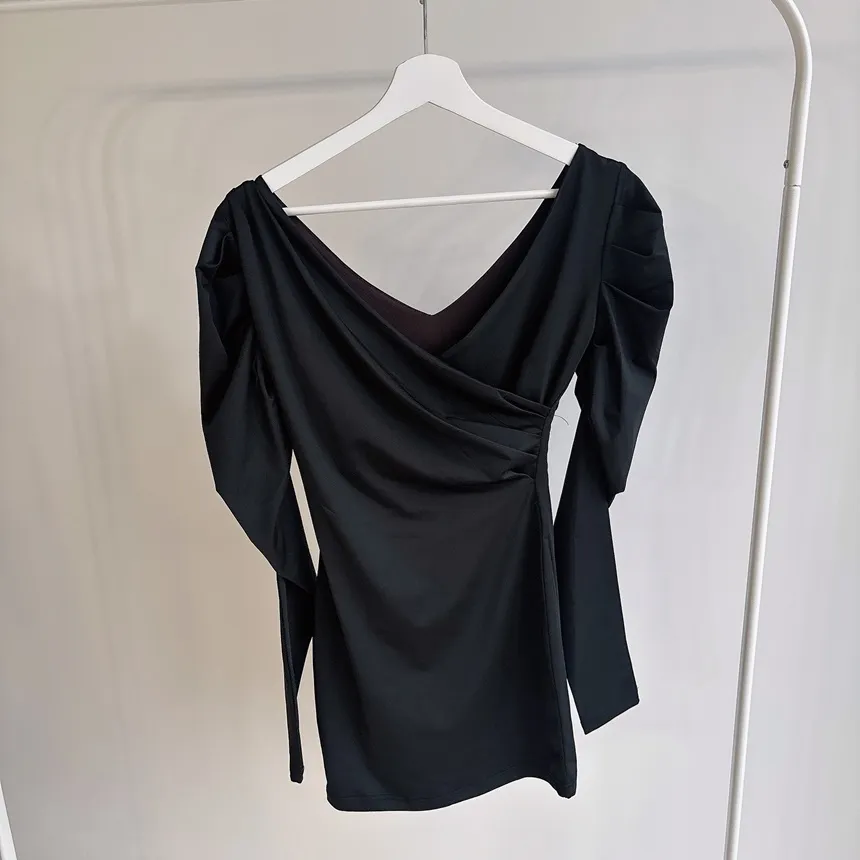 ストレッチシャーリングパフスリーブVネックミニワンピース | mirangmirang | 詳細画像12