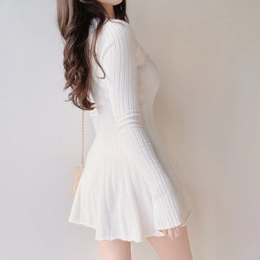 ニットフレアリボンVネックミニワンピース | mirangmirang | 詳細画像3