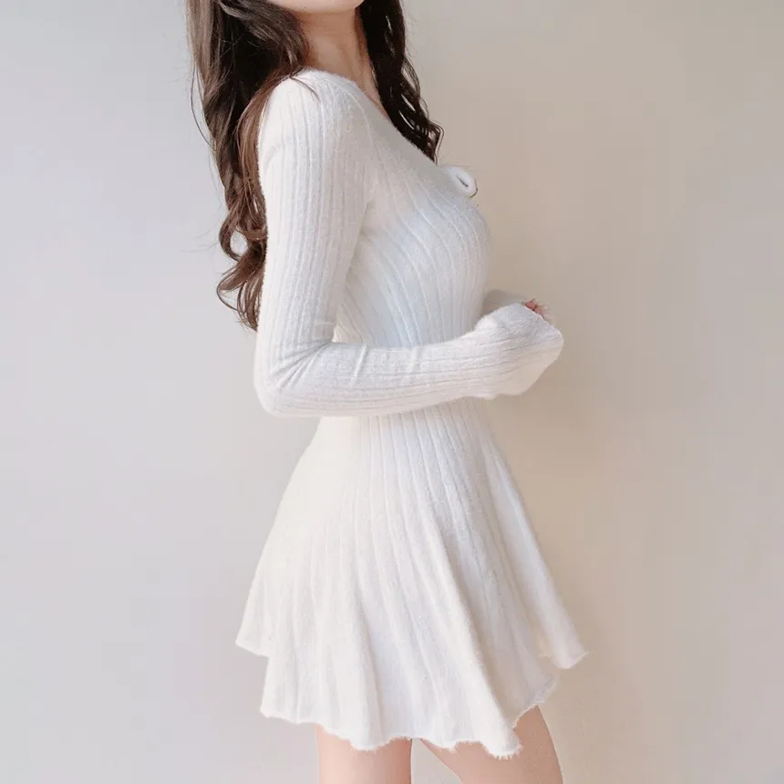 ニットフレアリボンVネックミニワンピース | mirangmirang | 詳細画像5