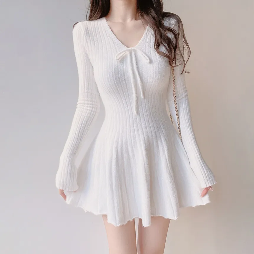 ニットフレアリボンVネックミニワンピース | mirangmirang | 詳細画像7