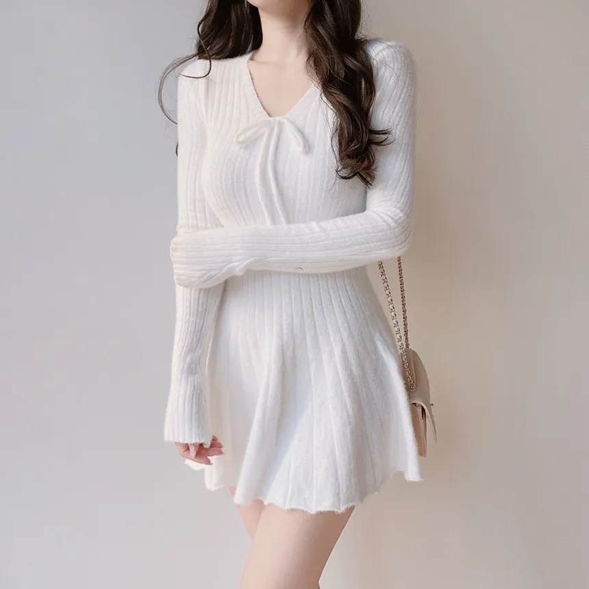 ニットフレアリボンVネックミニワンピース | mirangmirang | 詳細画像10