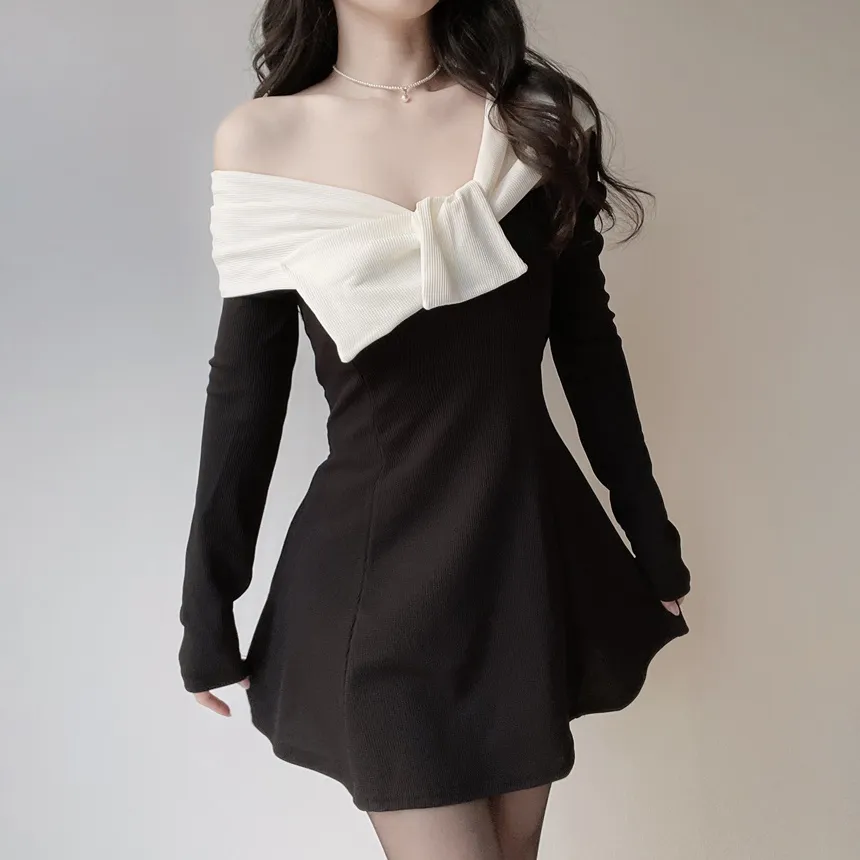 オフショルダーミニ配色ワンピース | mirangmirang | 詳細画像3