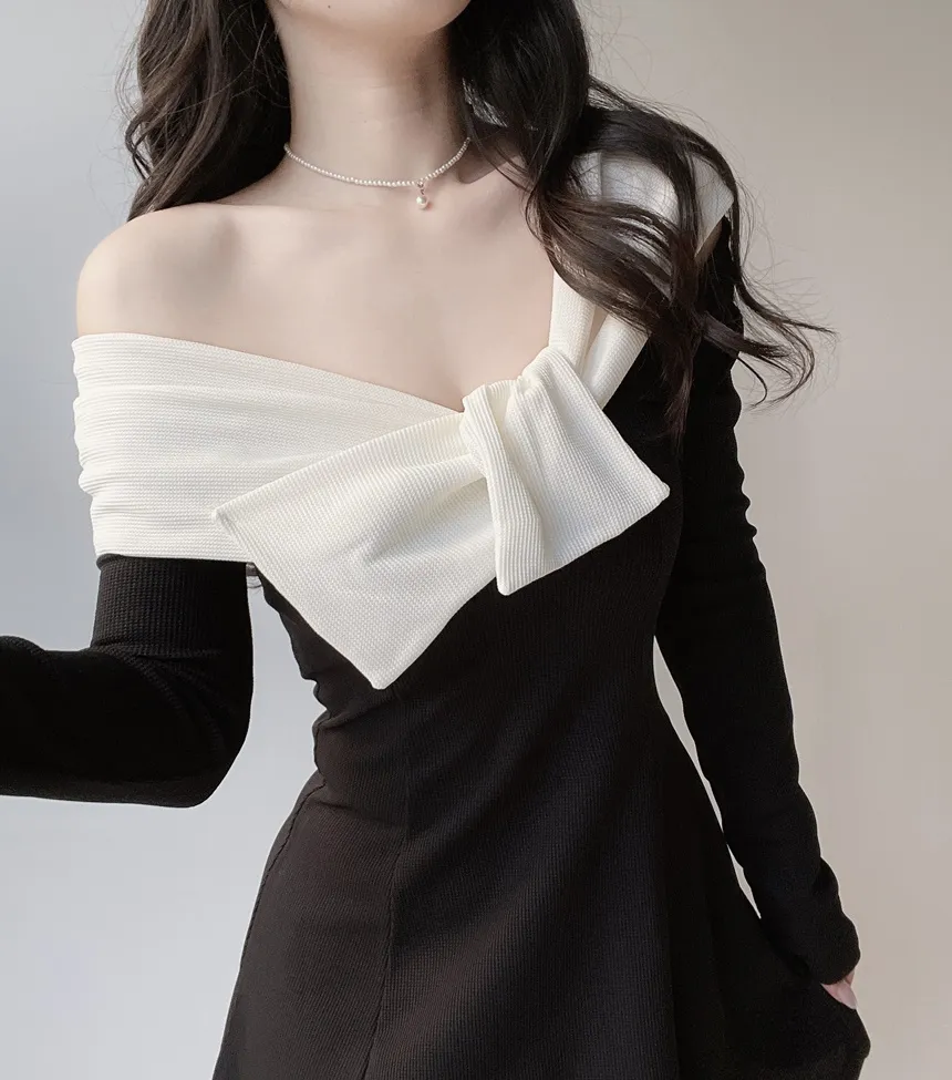 オフショルダーミニ配色ワンピース | mirangmirang | 詳細画像4