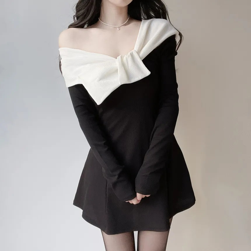 オフショルダーミニ配色ワンピース | mirangmirang | 詳細画像5