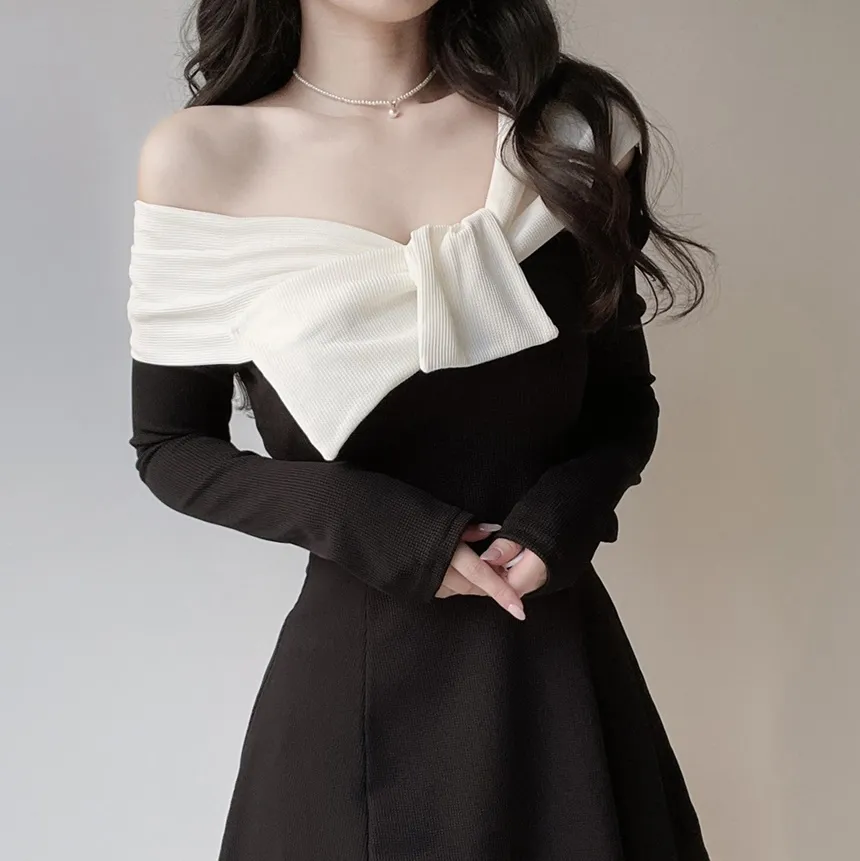 オフショルダーミニ配色ワンピース | mirangmirang | 詳細画像6