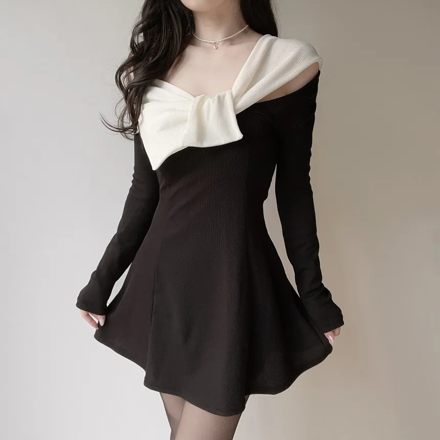 オフショルダーミニ配色ワンピース | mirangmirang | 詳細画像7