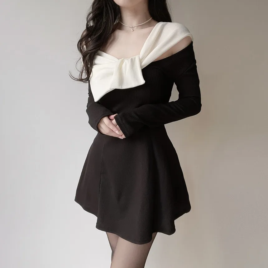 オフショルダーミニ配色ワンピース | mirangmirang | 詳細画像8