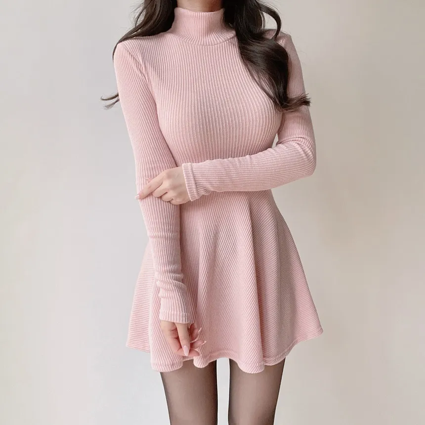 リブフレアタートルネックミニワンピース | mirangmirang | 詳細画像5