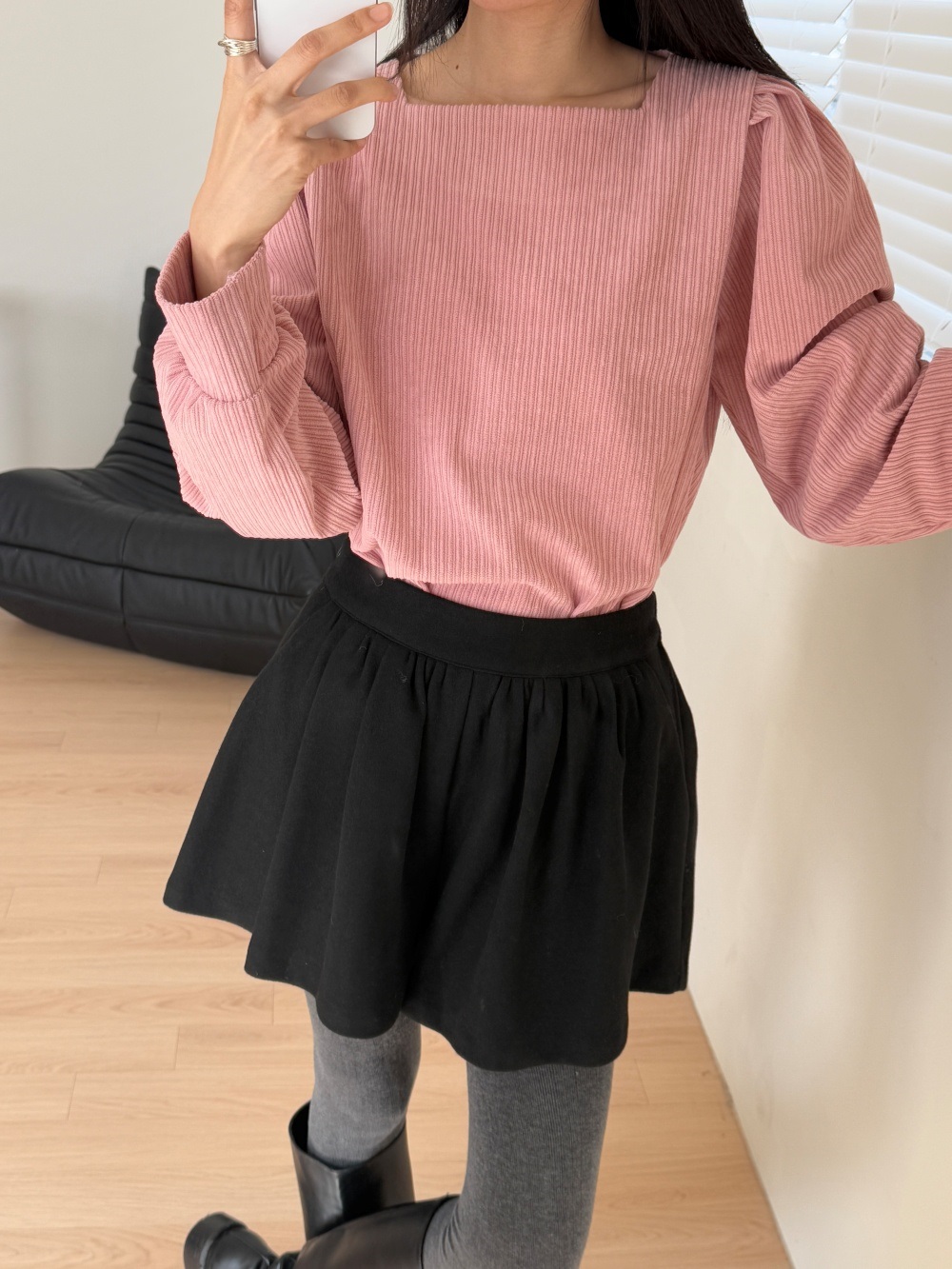 コーデュロイスクエアネックピンタックパフスリーブカラーブラウス | 詳細画像2