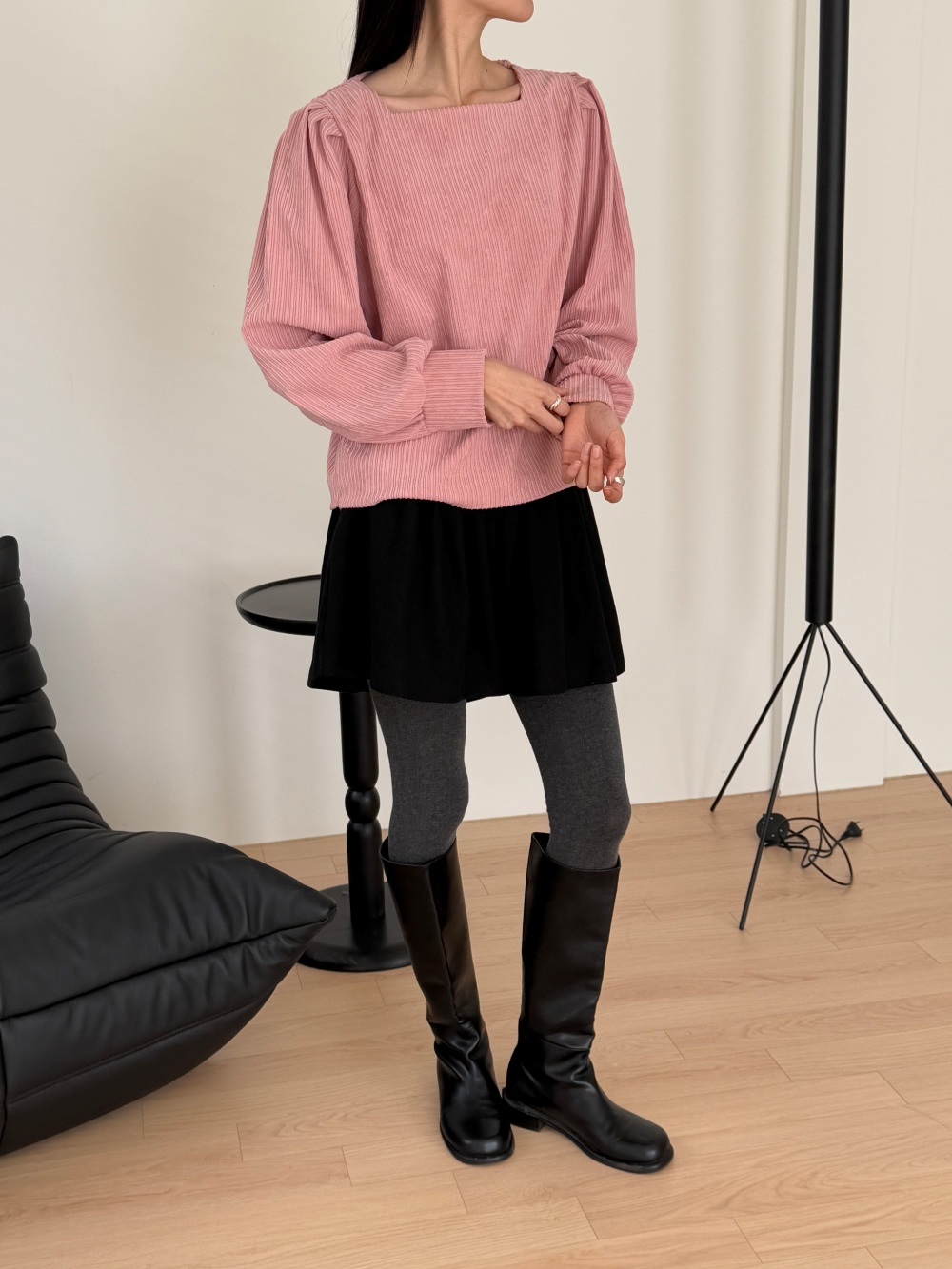 コーデュロイスクエアネックピンタックパフスリーブカラーブラウス | 詳細画像3