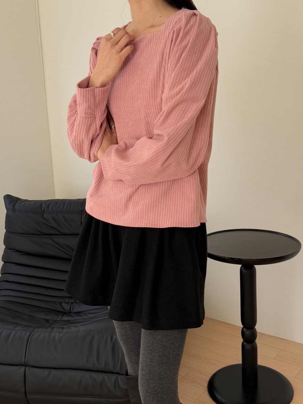 コーデュロイスクエアネックピンタックパフスリーブカラーブラウス | 詳細画像4