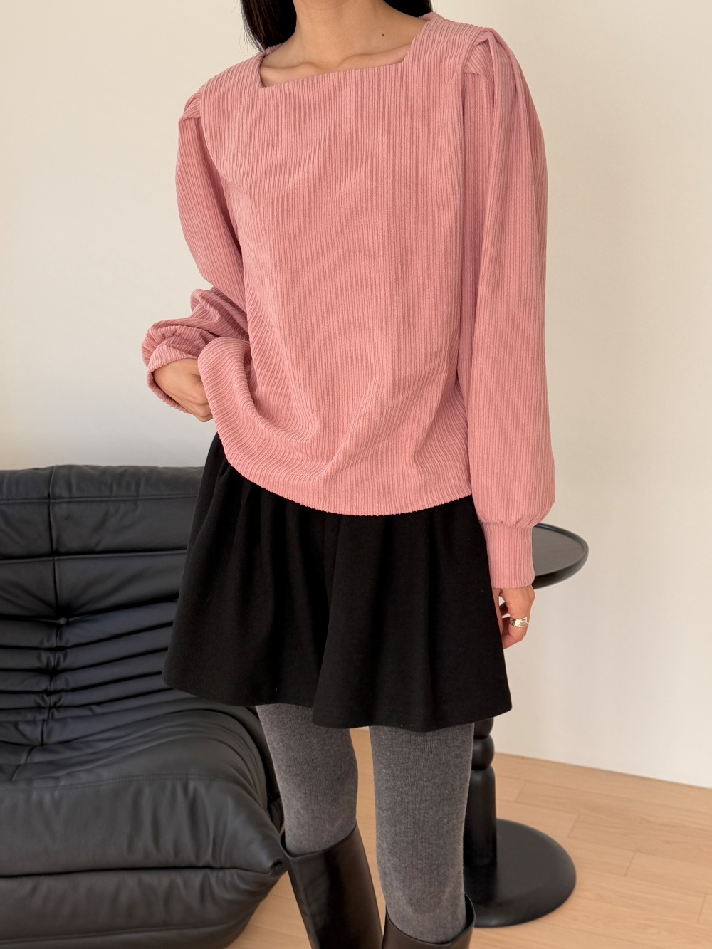 コーデュロイスクエアネックピンタックパフスリーブカラーブラウス | 詳細画像5