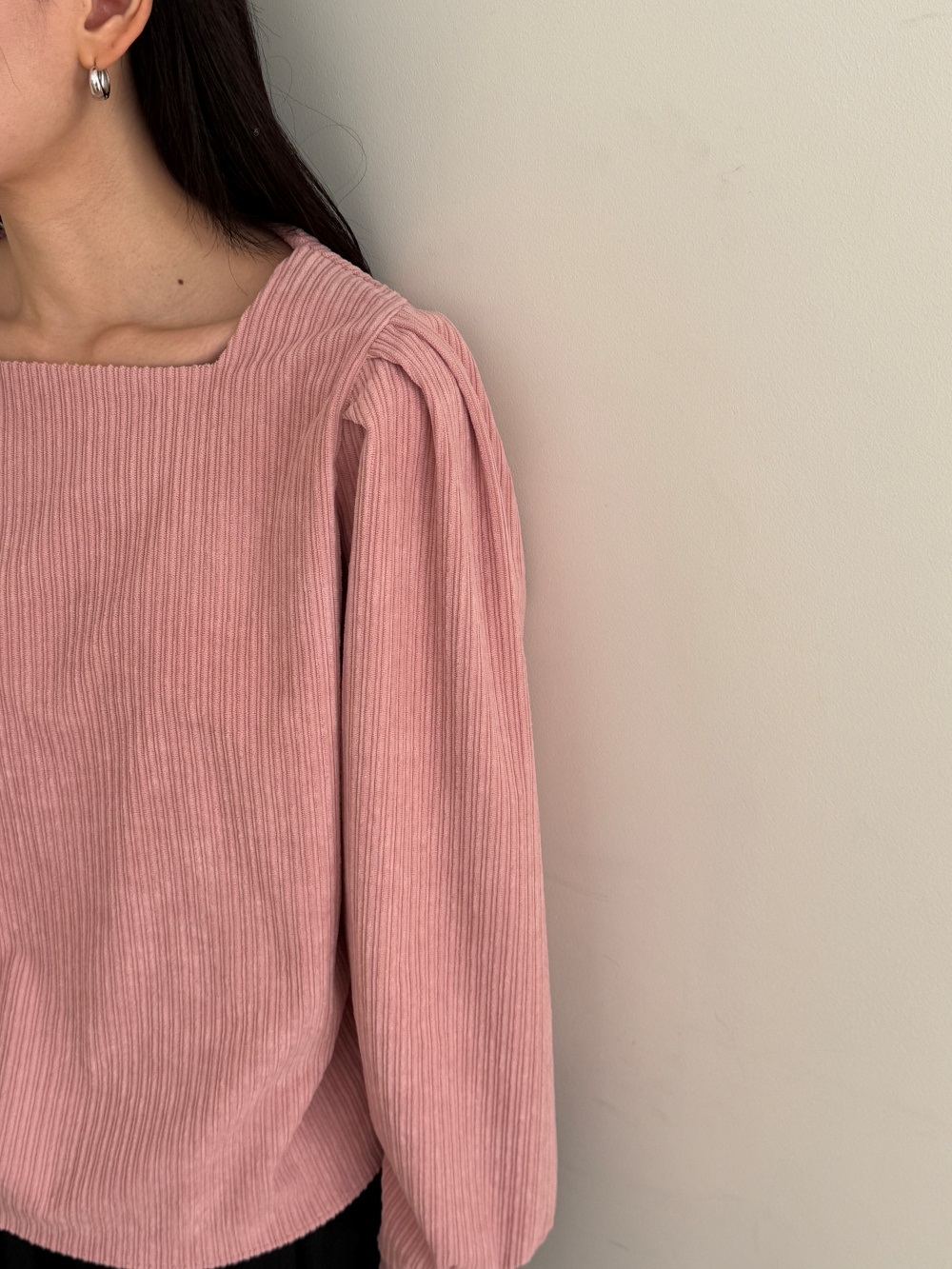 コーデュロイスクエアネックピンタックパフスリーブカラーブラウス | 詳細画像9