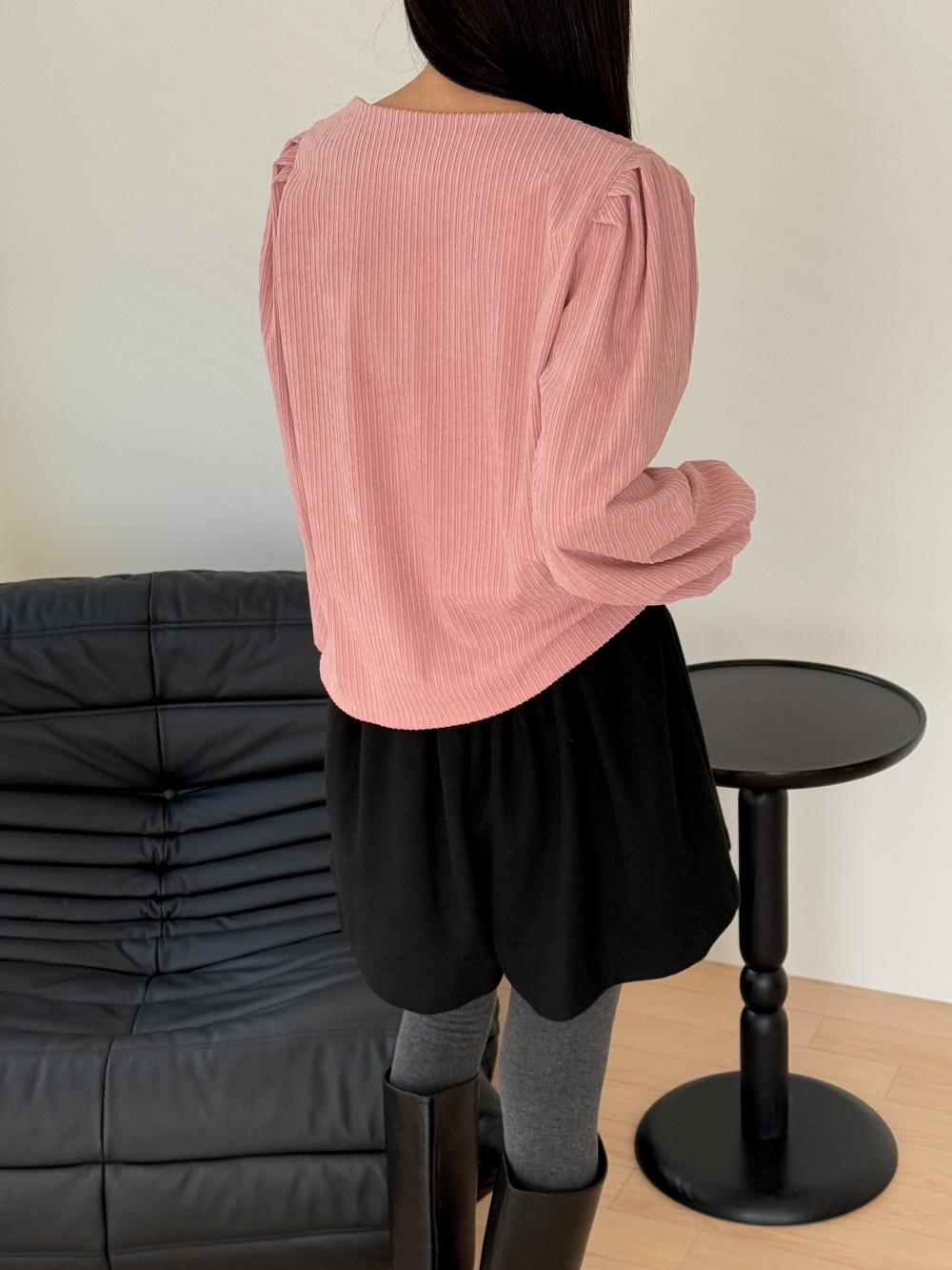 コーデュロイスクエアネックピンタックパフスリーブカラーブラウス | 詳細画像12