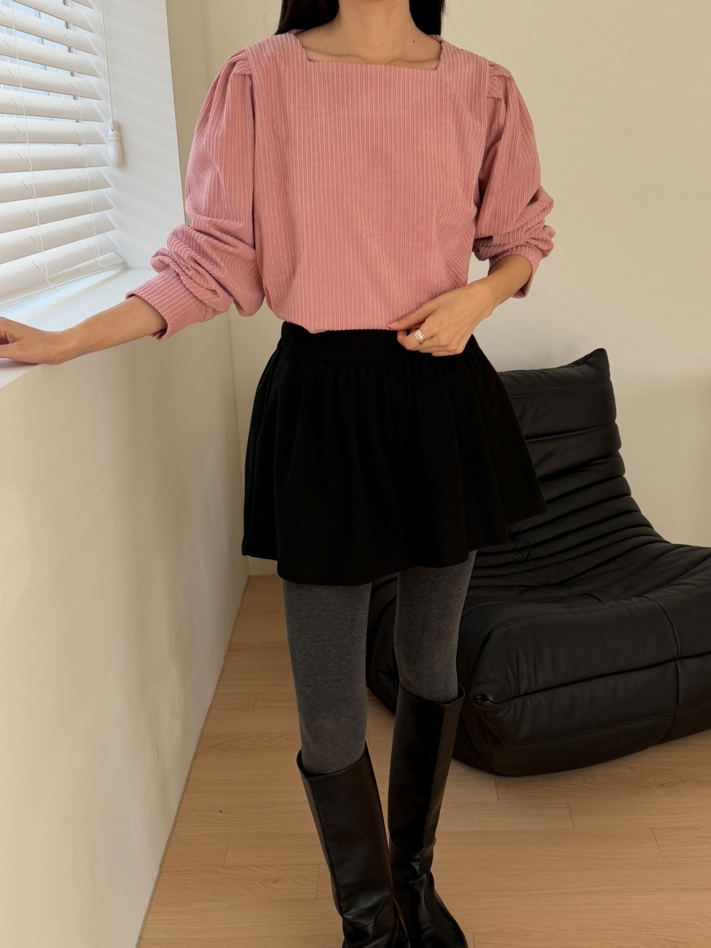コーデュロイスクエアネックピンタックパフスリーブカラーブラウス | 詳細画像13