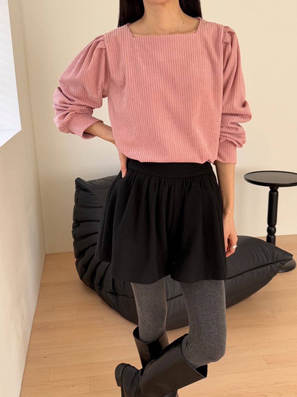 コーデュロイスクエアネックピンタックパフスリーブカラーブラウス | 詳細画像14