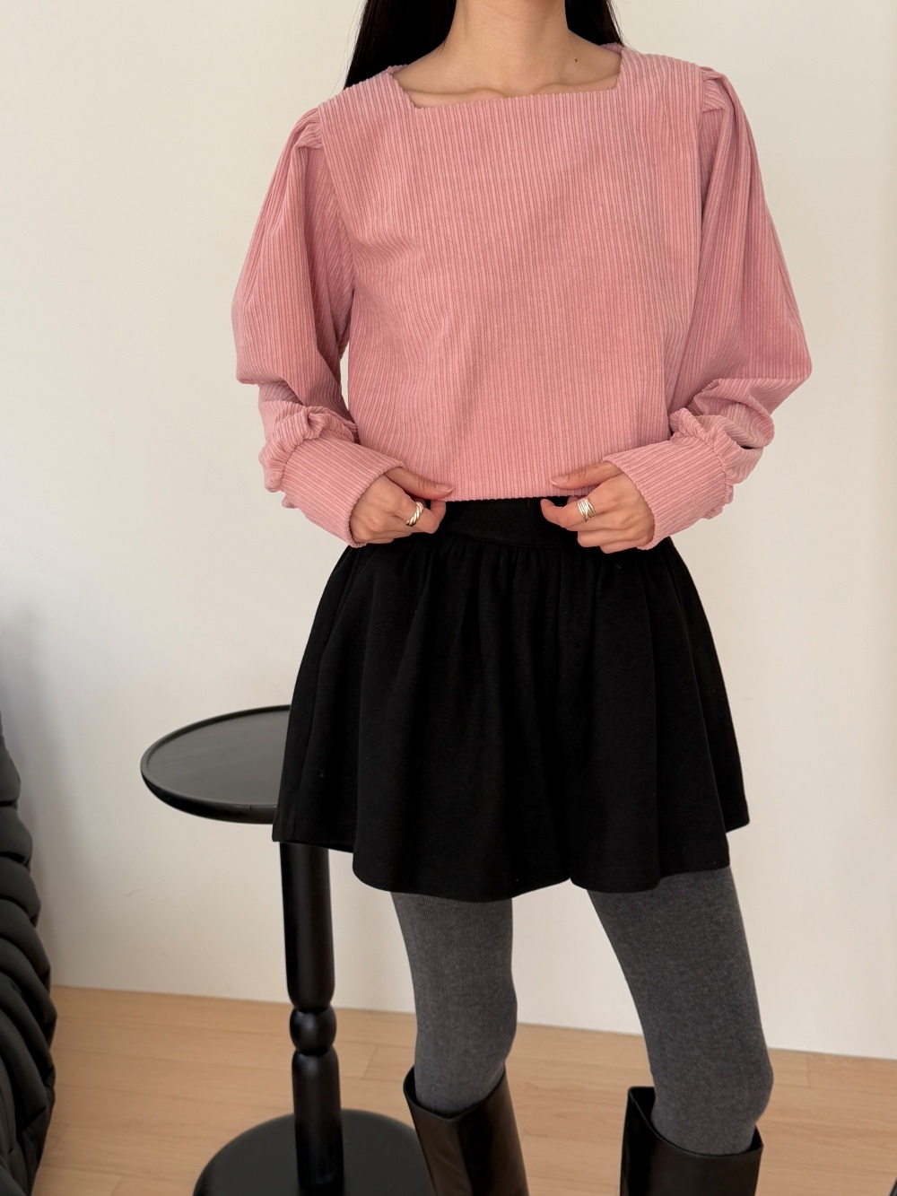 コーデュロイスクエアネックピンタックパフスリーブカラーブラウス | 詳細画像15