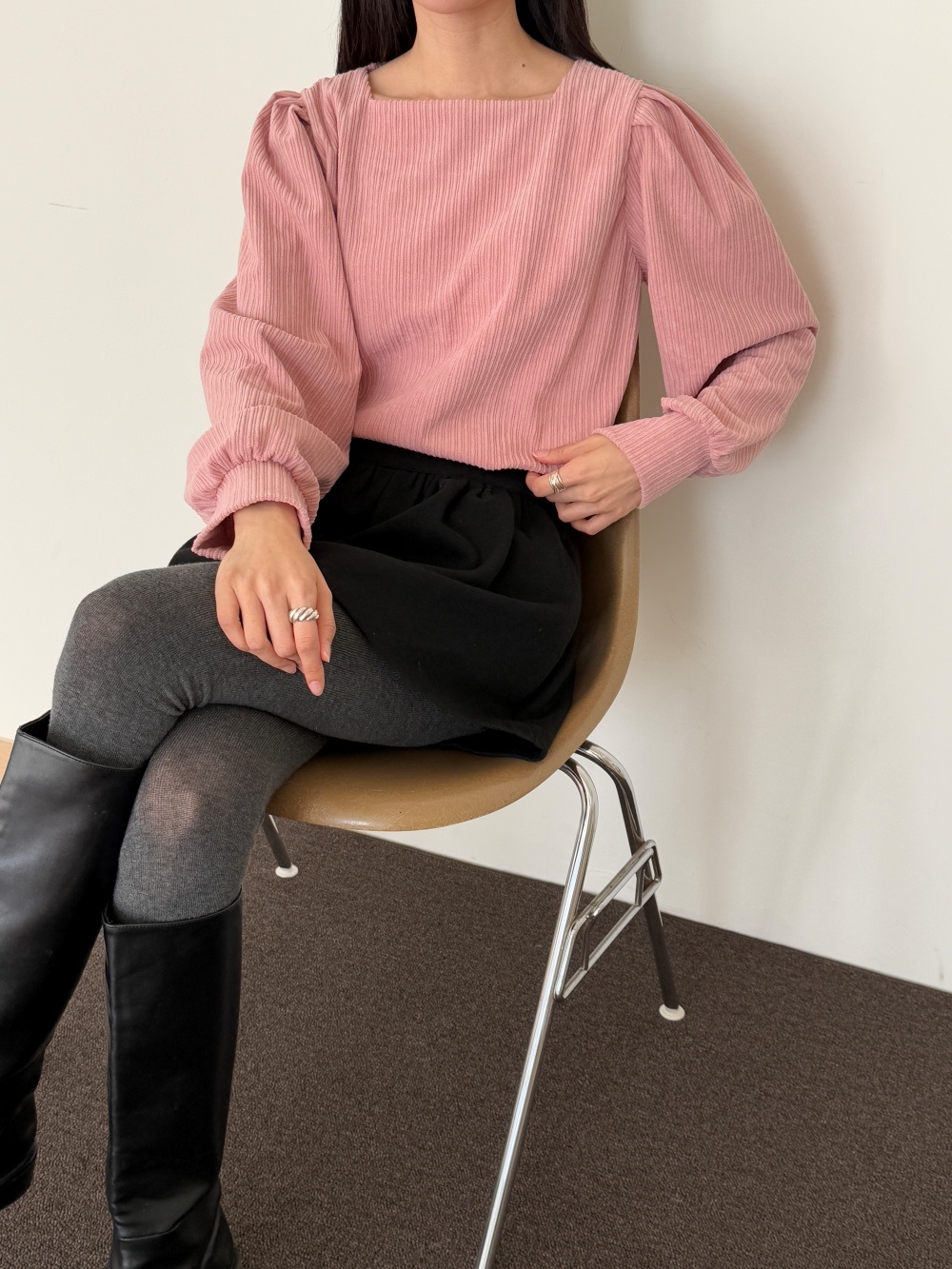 コーデュロイスクエアネックピンタックパフスリーブカラーブラウス | 詳細画像17