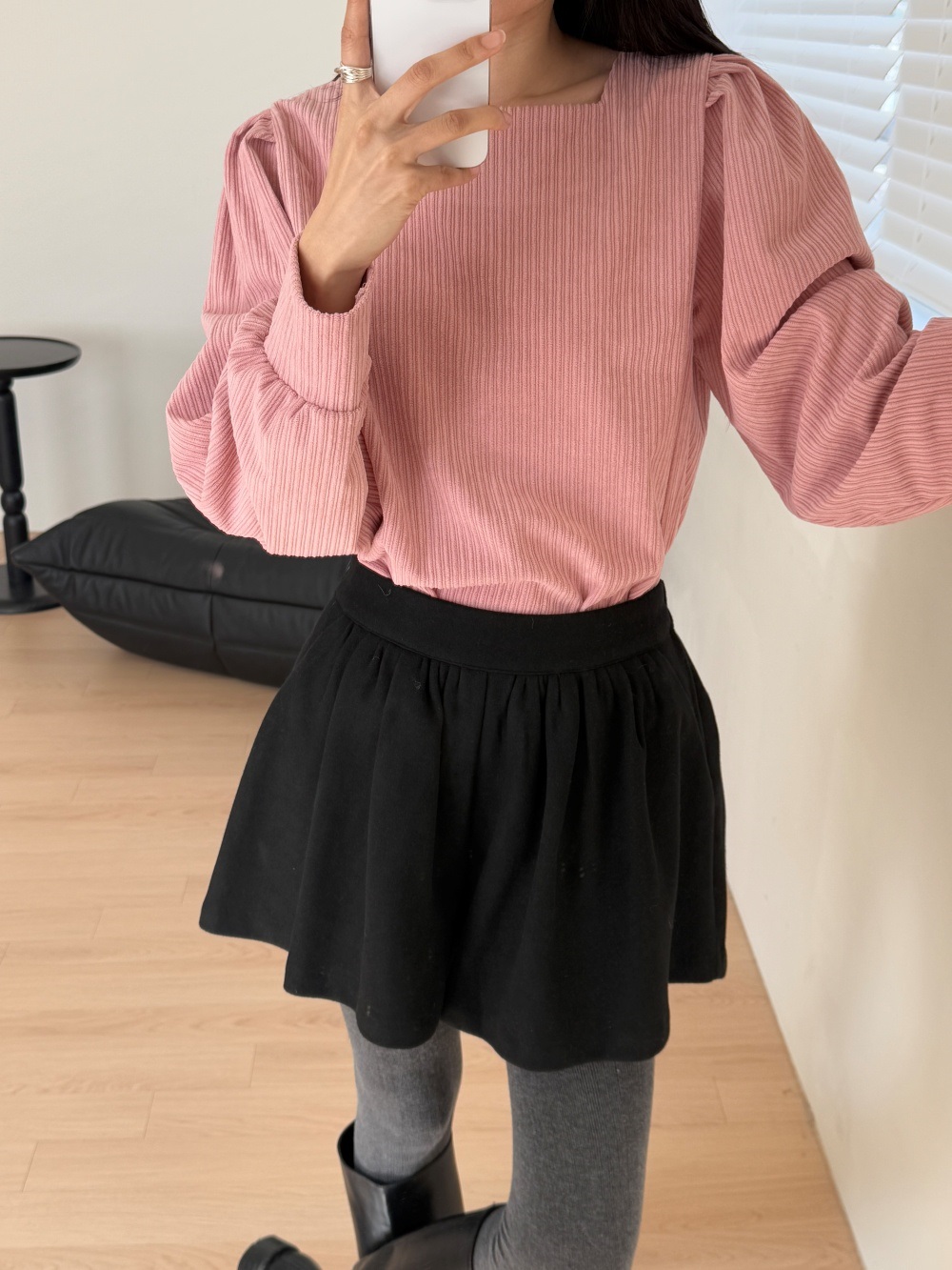 コーデュロイスクエアネックピンタックパフスリーブカラーブラウス | 詳細画像18