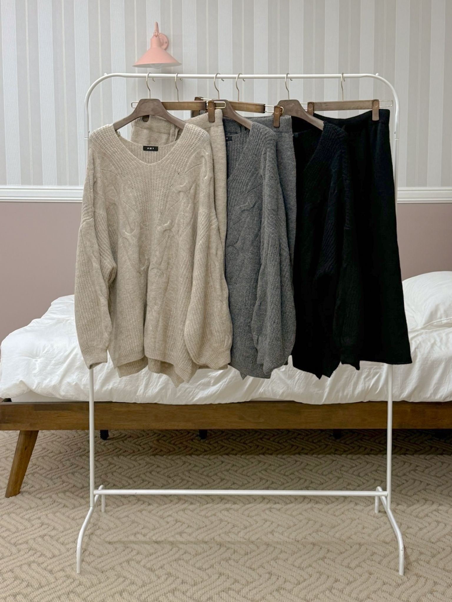 VネックスリットウエストゴムオーバーサイズHライン(ロング丈)スカートニット | 詳細画像2