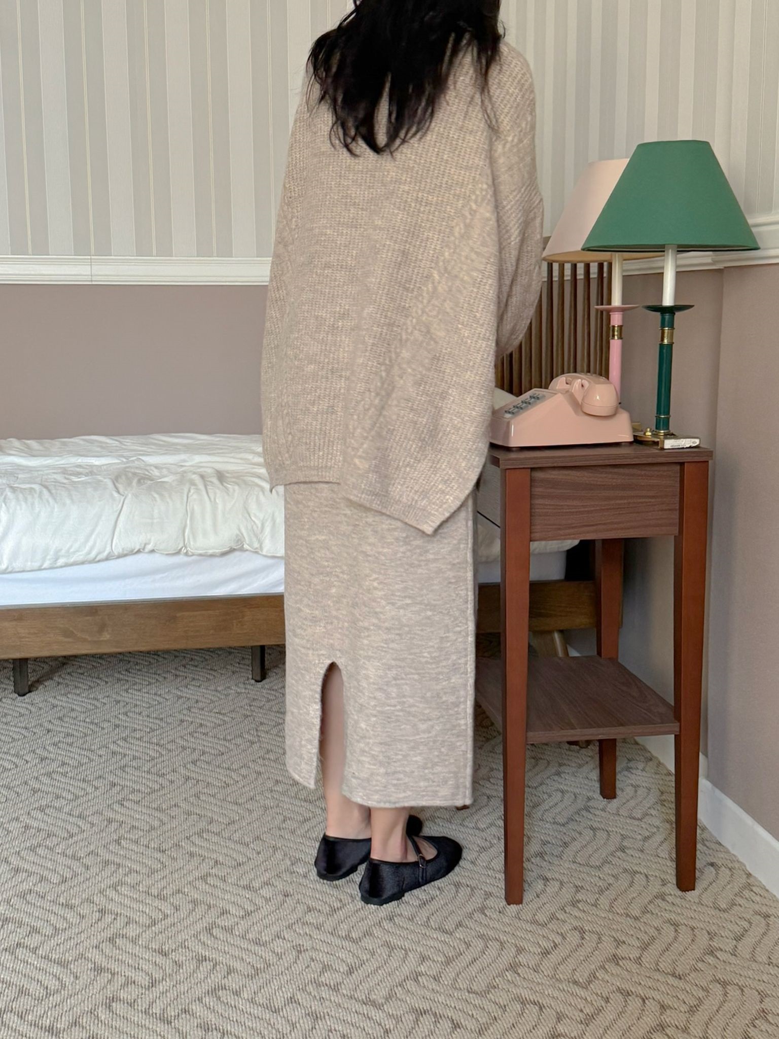 VネックスリットウエストゴムオーバーサイズHライン(ロング丈)スカートニット | 詳細画像5