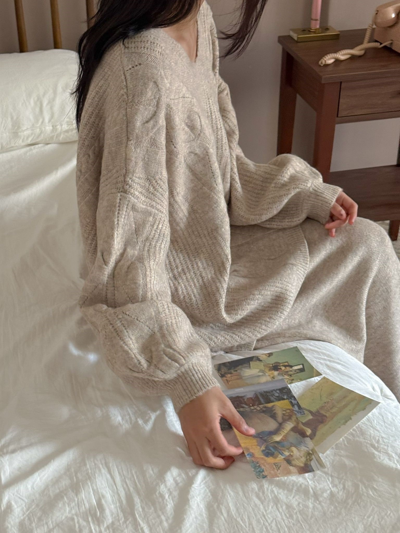 VネックスリットウエストゴムオーバーサイズHライン(ロング丈)スカートニット | 詳細画像9