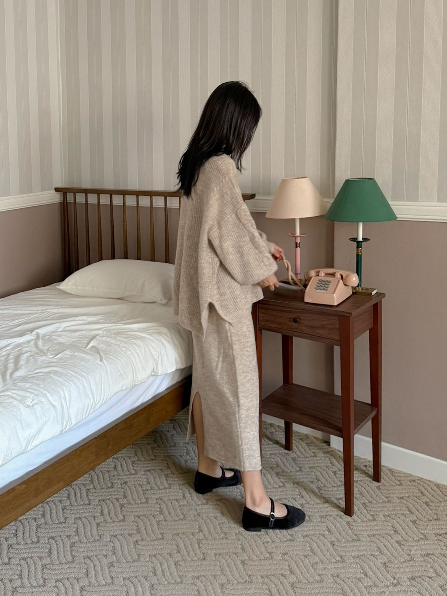 VネックスリットウエストゴムオーバーサイズHライン(ロング丈)スカートニット | 詳細画像10