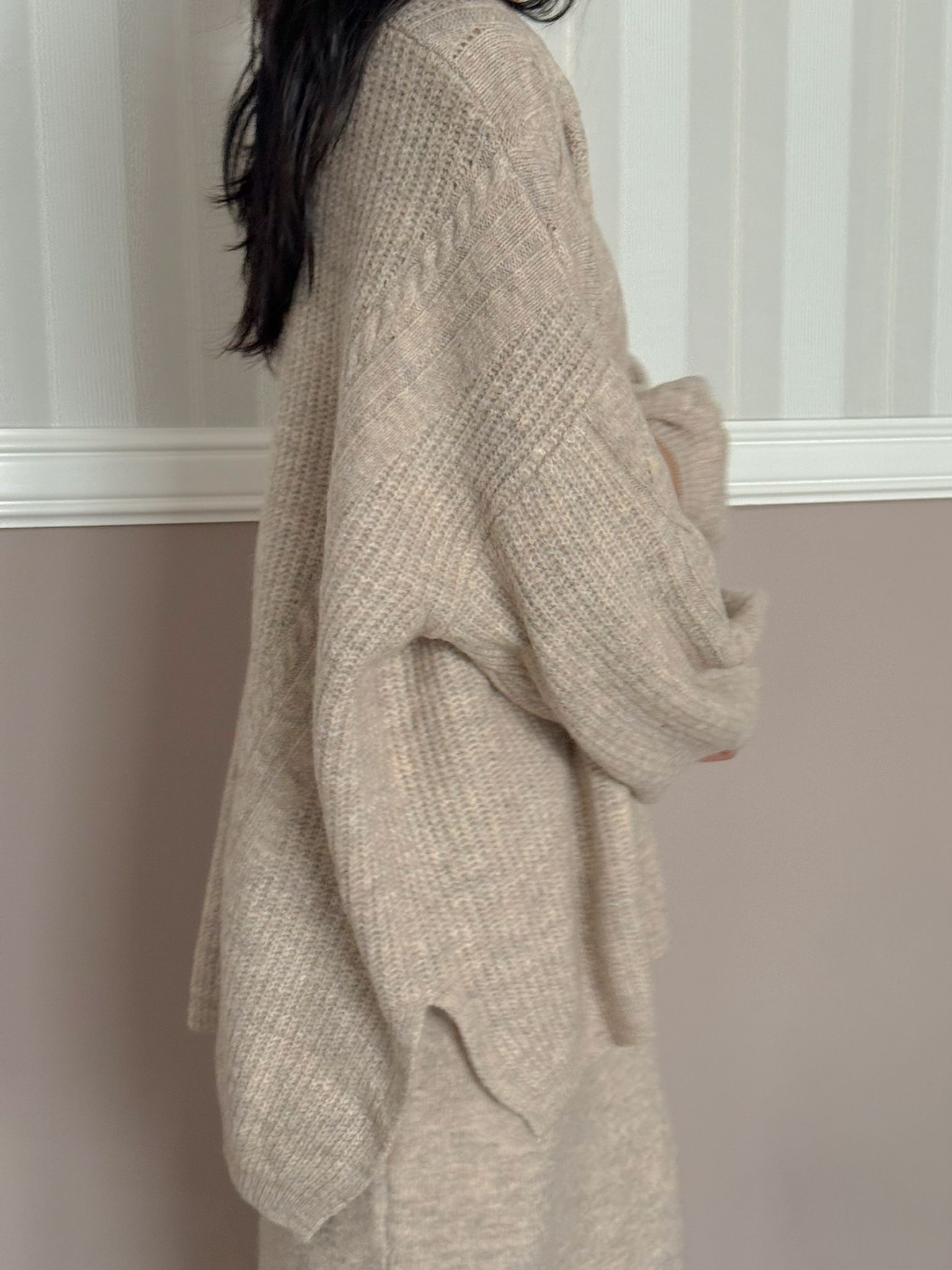 VネックスリットウエストゴムオーバーサイズHライン(ロング丈)スカートニット | 詳細画像16