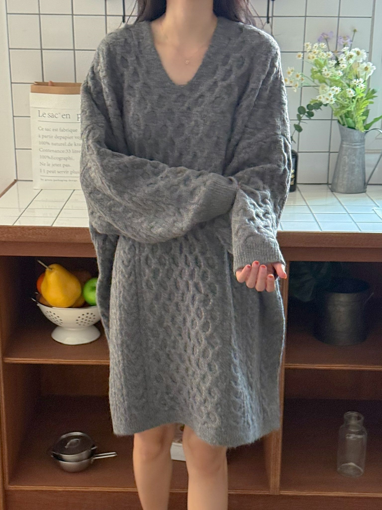 Vネックスリットミニケーブルワンピース | 詳細画像3