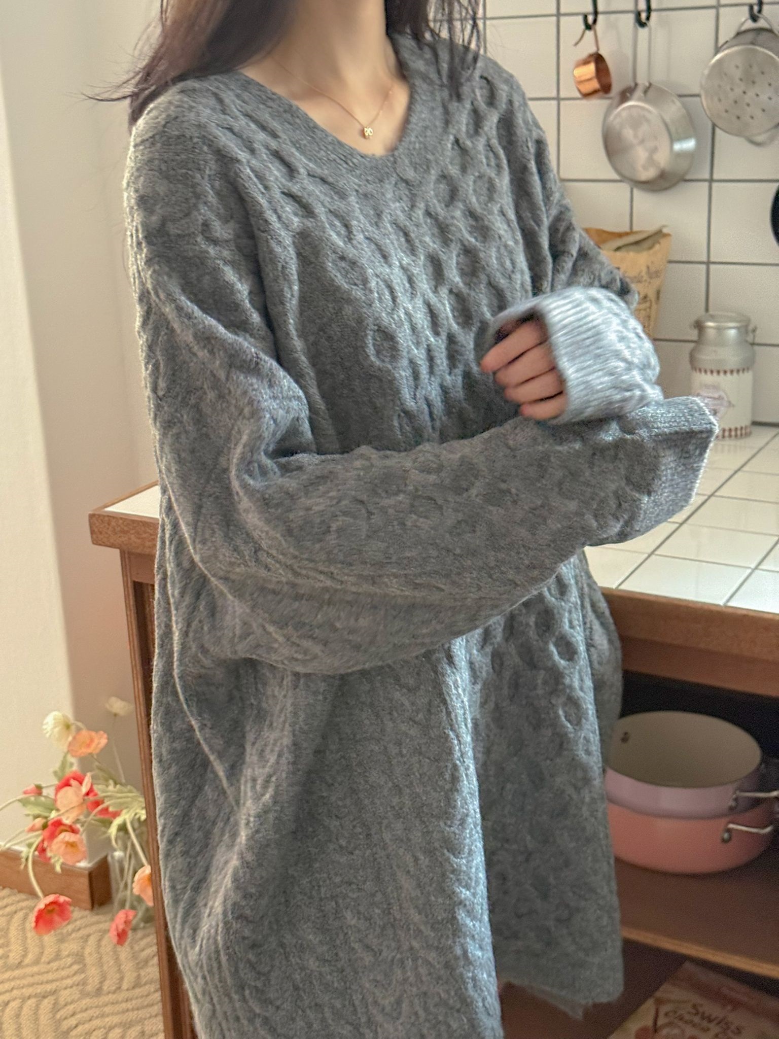 Vネックスリットミニケーブルワンピース | 詳細画像8