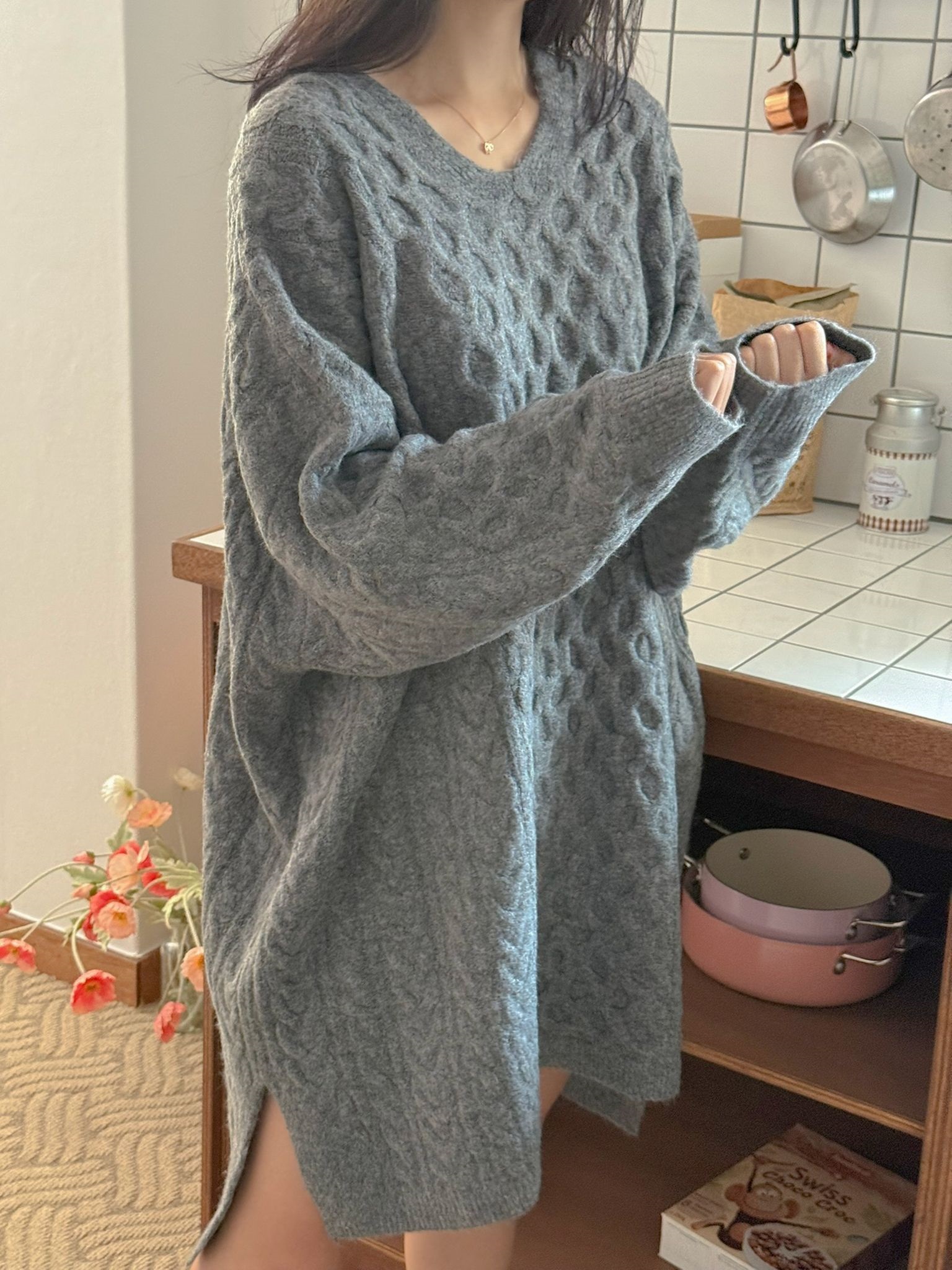 Vネックスリットミニケーブルワンピース | 詳細画像16