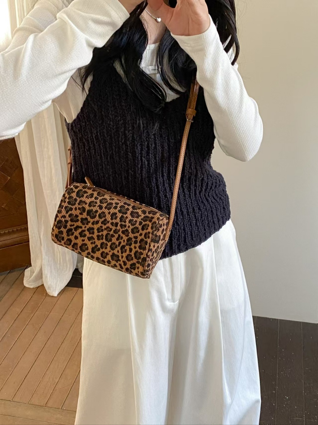 コーデュロイレオパードカラーショルダーバッグ | 詳細画像3