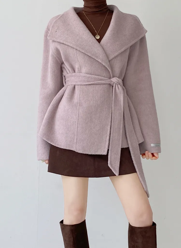 ウール混ハーフ長袖ルーズカラーコートストラップ付 | binsholic | 詳細画像1