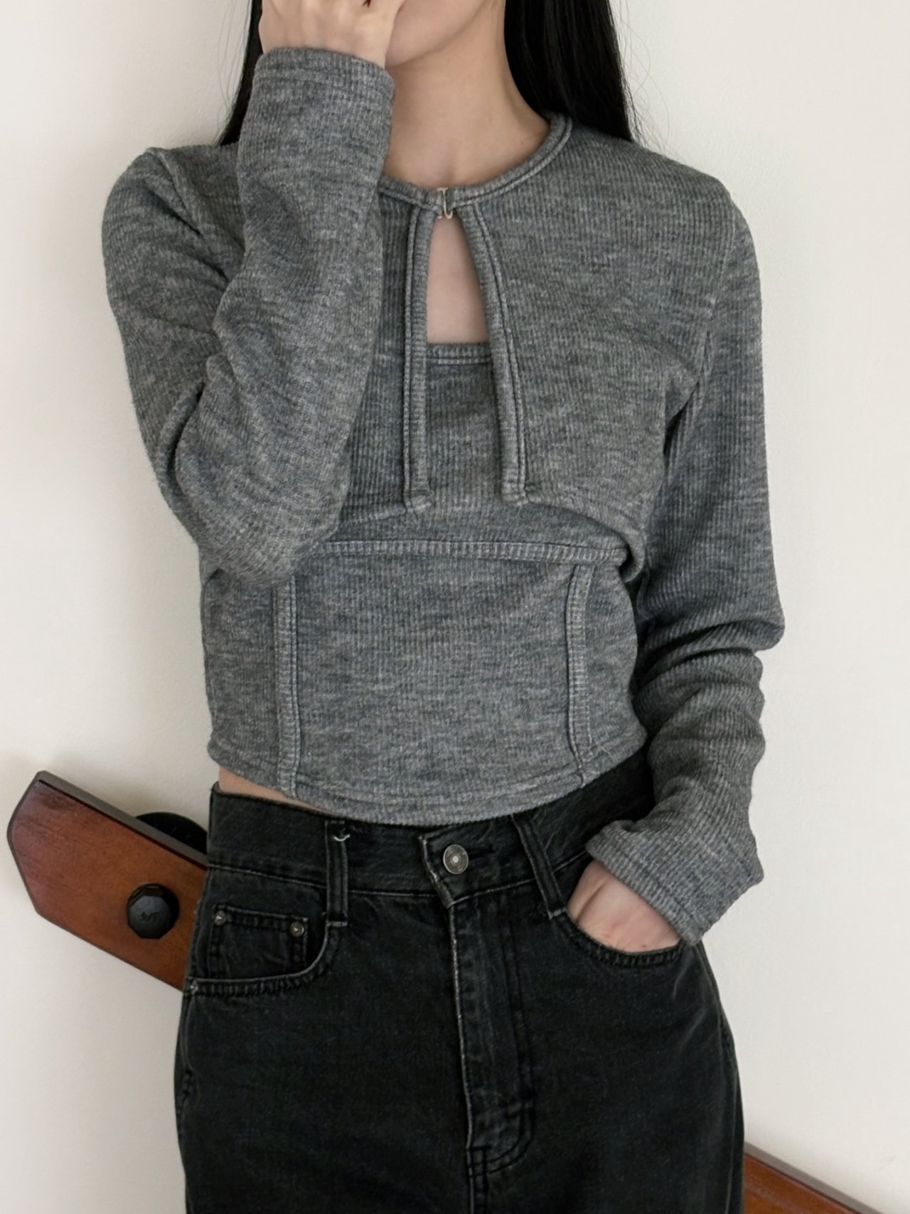 ラウンドネックレイヤード風ホックTシャツ | 詳細画像8