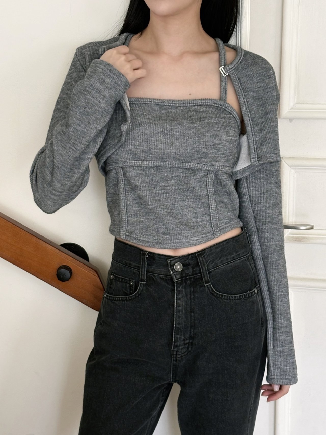 ラウンドネックレイヤード風ホックTシャツ | 詳細画像9