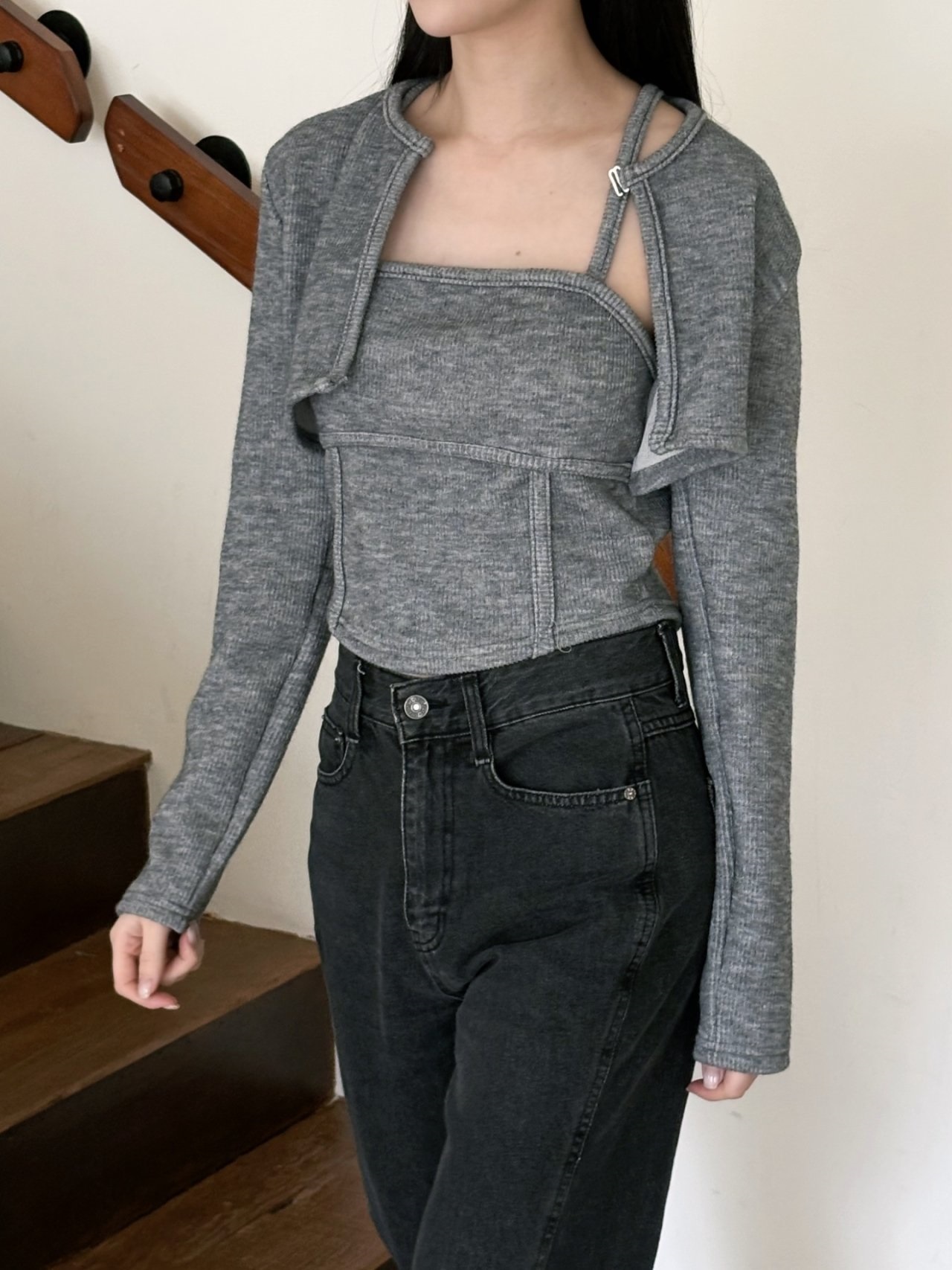 ラウンドネックレイヤード風ホックTシャツ | 詳細画像10