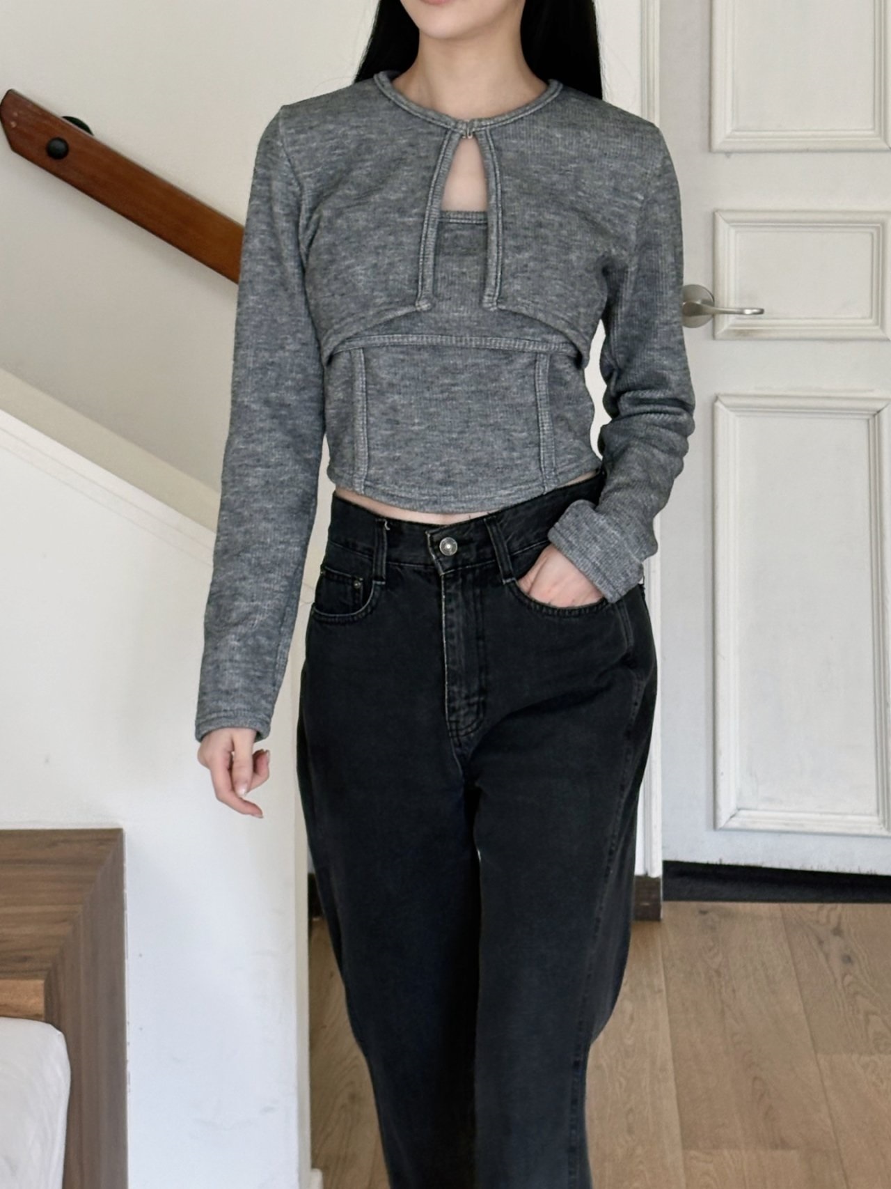 ラウンドネックレイヤード風ホックTシャツ | 詳細画像11