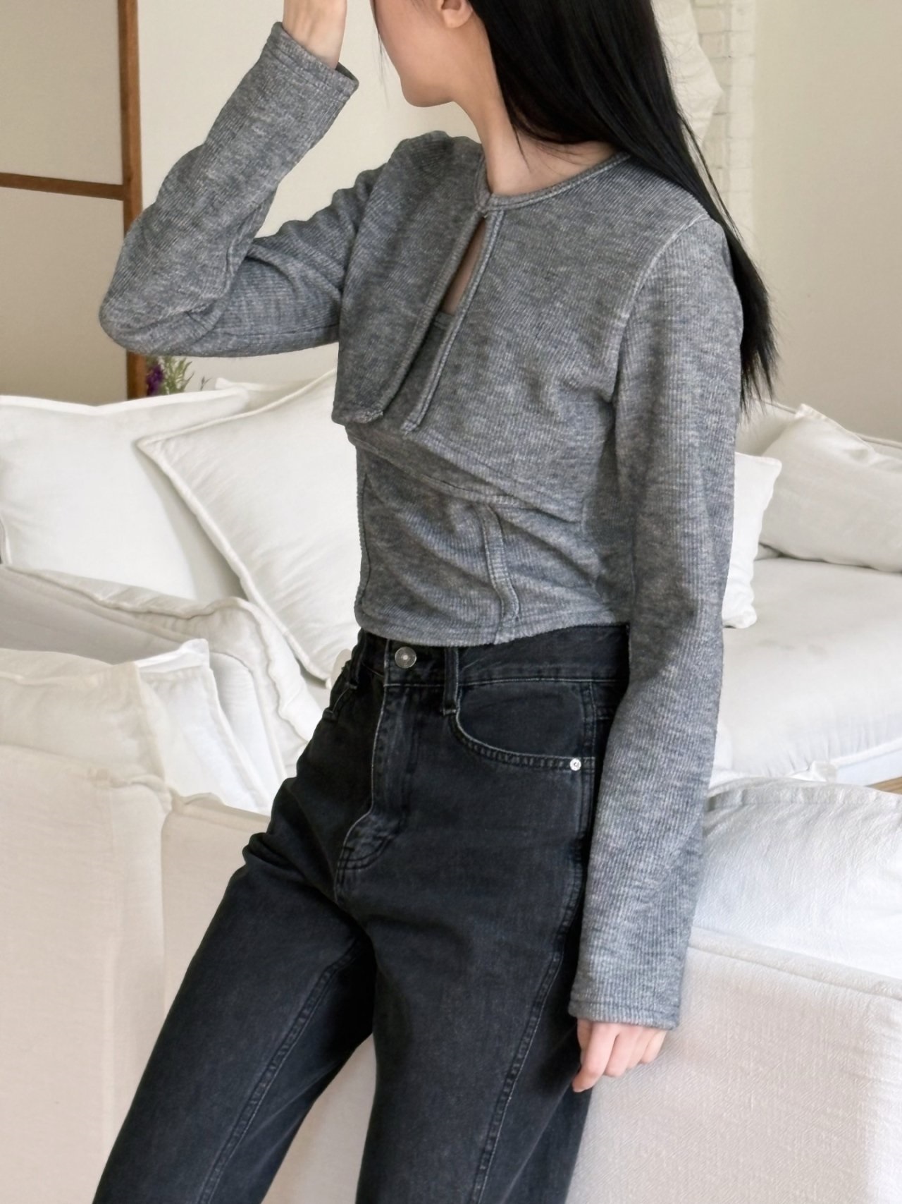 ラウンドネックレイヤード風ホックTシャツ | 詳細画像12