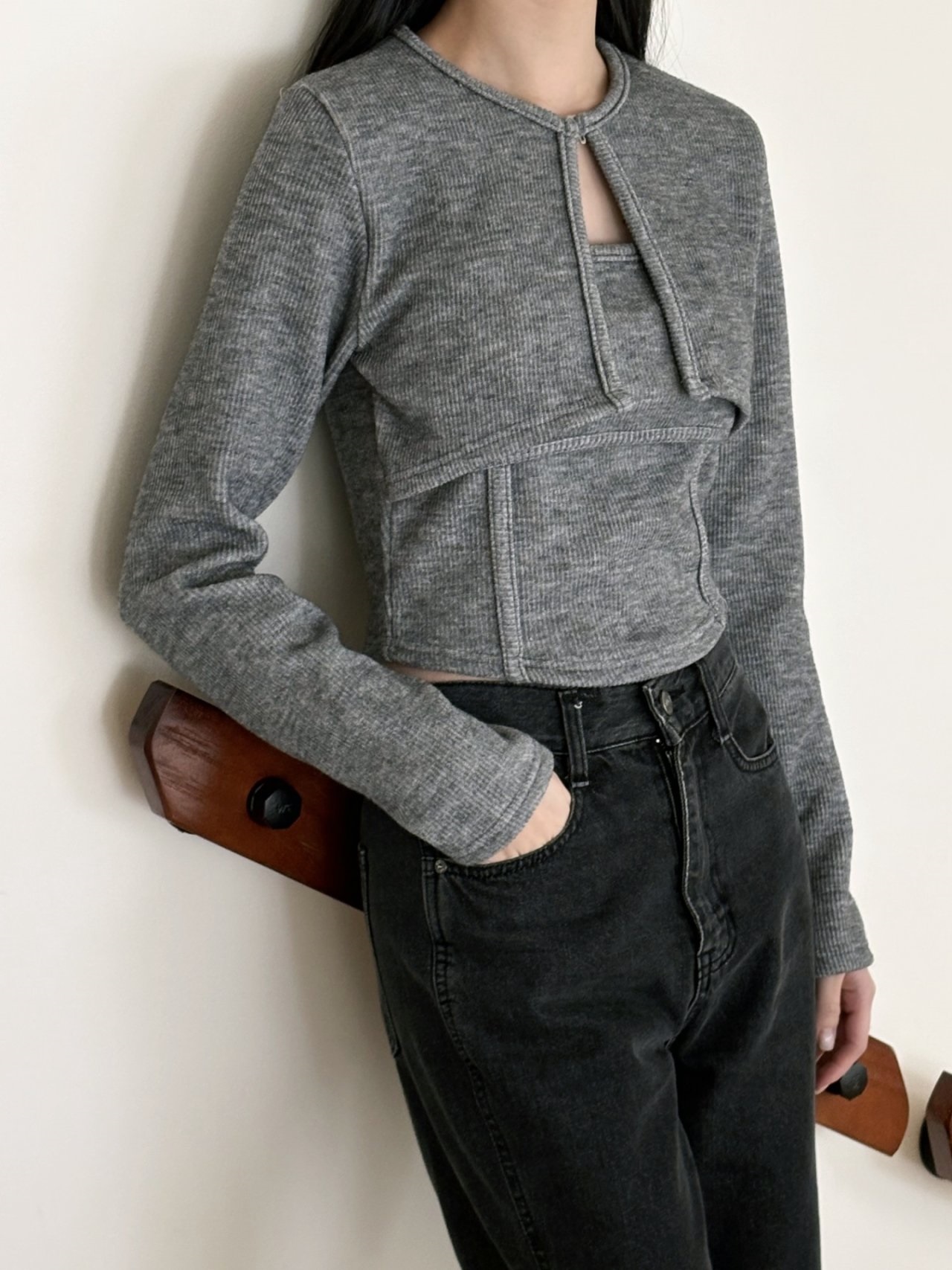 ラウンドネックレイヤード風ホックTシャツ | 詳細画像13